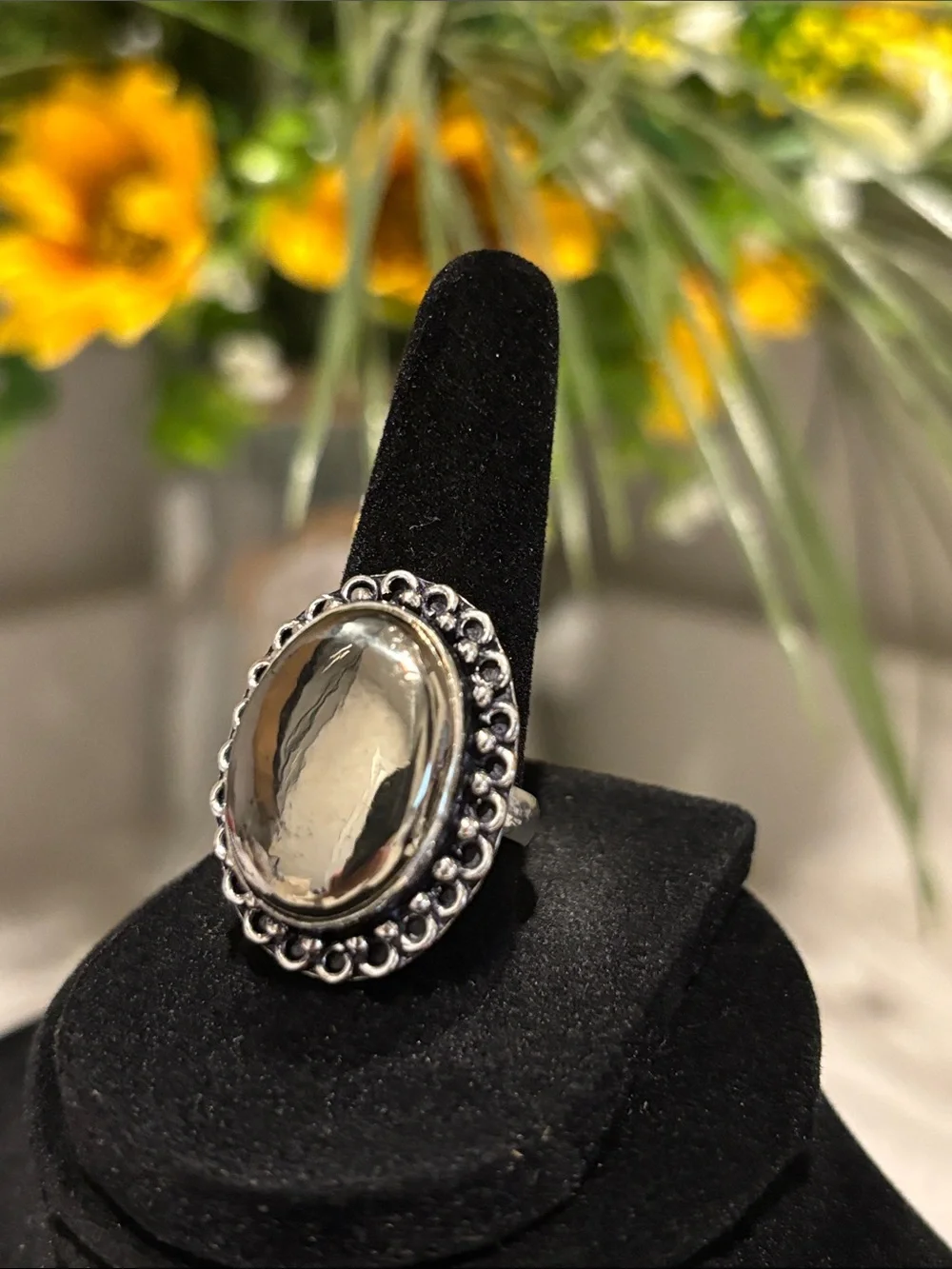 Sterling Silver Oval Apache Pyrite Gemstone Statement Ring Size 6.75